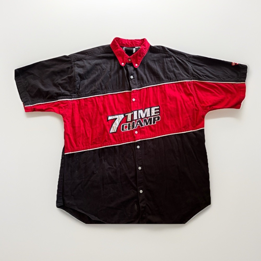 Dale Earnhardt 7 Time Champ Mens Black Red Colorblock Button Up Racing Shirt 3